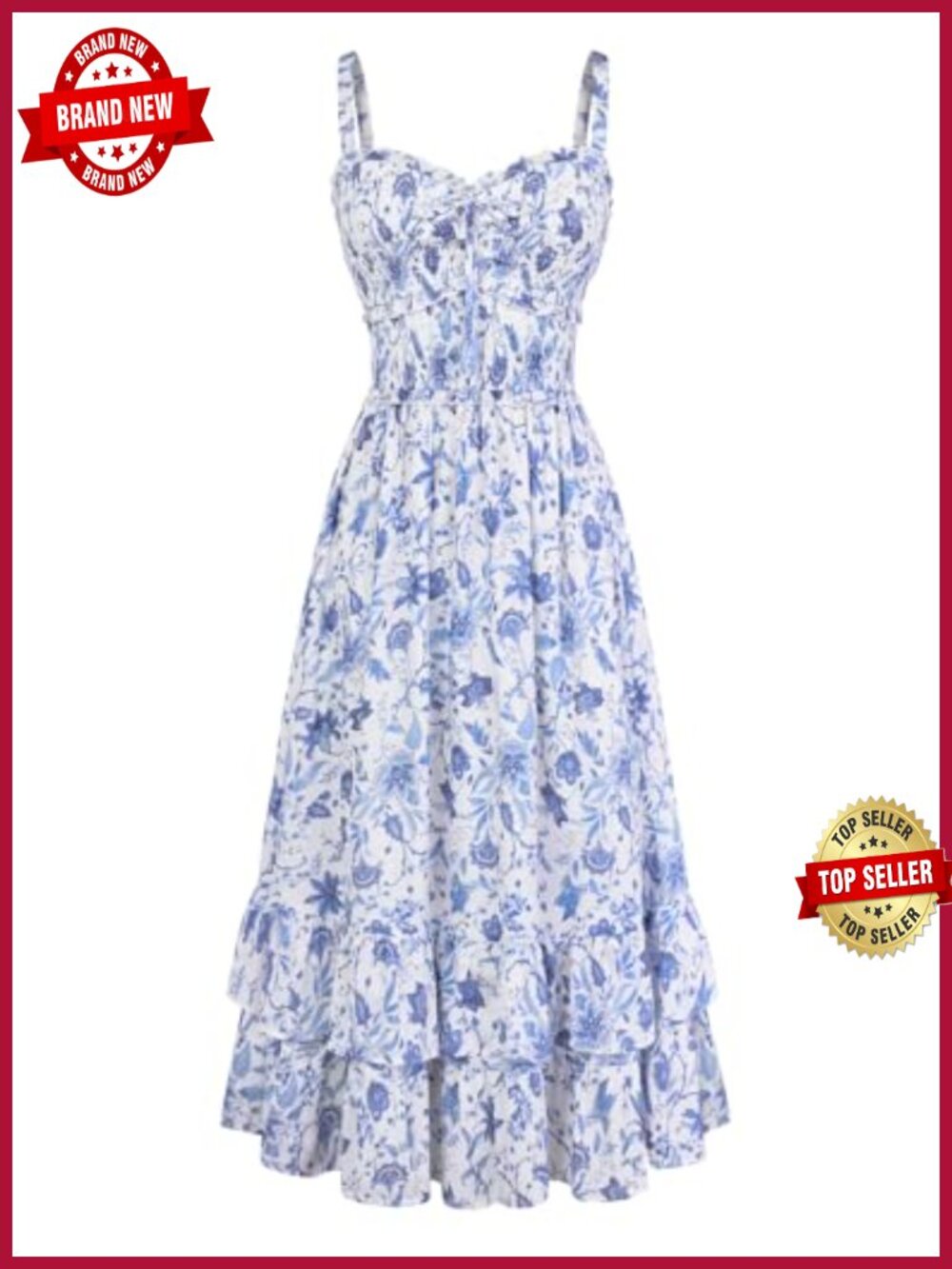 Smocked Floral Sundress with Pockets Adjustable Straps